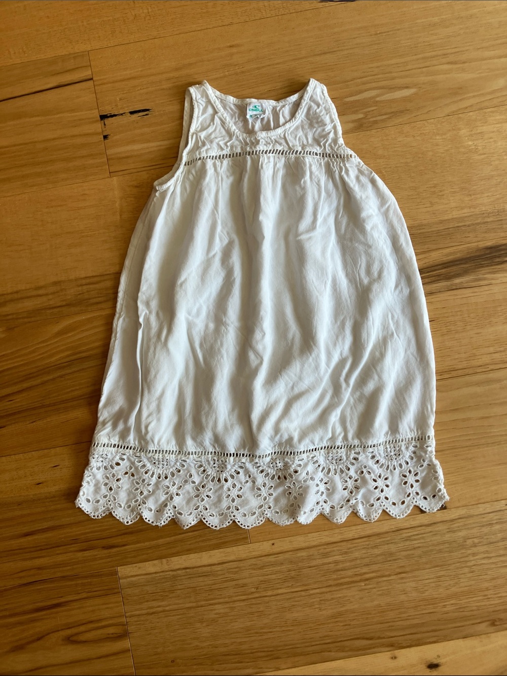 O’Neil White Eyelet Hem Sleeveless Kids Dress